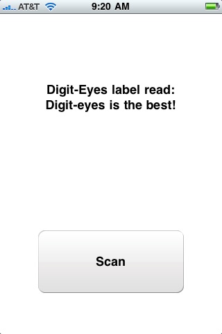 This screen is shown when a text label is scanned; there is the result of the scan and a single 'scan' button.