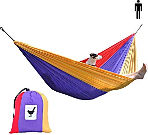 image of Morethanhip Single 1 Persoons (reis) Hangmat Happy - Rood / Paars / Goudgeel