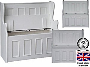 image of 100% Solid Wood Storage Bench, 0.9m Beaded White Painted Monks Bench, Settle, Pew With Lifting Lid Shoe, Linen Storage Seat. No Flat Packs, Noo Assembly