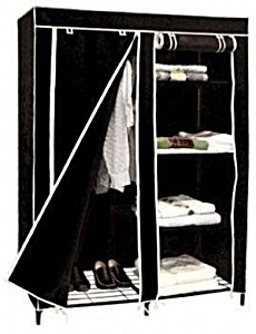 image of New Black Double Canvas Wardrobe - Clothes Hanging Rail Cupboard Shelves - Ideal For Bedroom, Extra Storage, Students