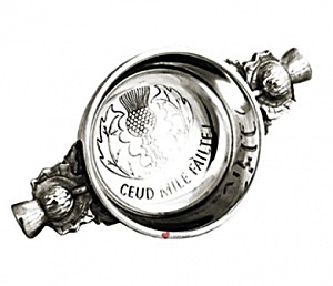 image of Scottish Quaich Bowl 6.4cm Thistle Handle Ceud Mile Failte