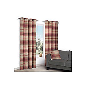 image of Lamego Orange Check Lined Eyelet Curtains (W) 117CM (L)137CM, Pair