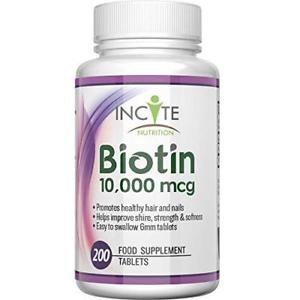 image of Biotin Hair Growth Vitamins 10,000MCG 6 Month + Supply 200 6MM Tablets Best Supplements For Hair Loss Best Beauty Treatment For Men And Women - Incite Nutrition Biotin B7 Complex Better Than Shampoo Not 5000MCG Capsules Benefits Healthy Hair , Nail Growth