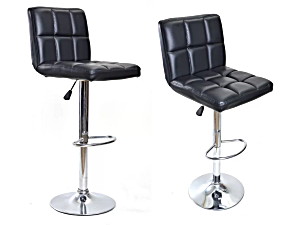 image of Calhome Black Synthetic Adjustable Height Swivel Hydraulic Bar Stool Set of 2