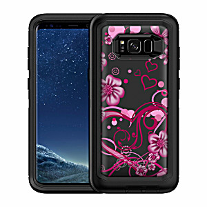 image of Otterbox Defender Samsung Galaxy S8 Plus Case - Sketch Hearts Pink On Black Case
