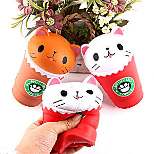 image of Cut Coffee Cup Cat Scented Squishies Slow Rising Squeeze Toy Collection Gift