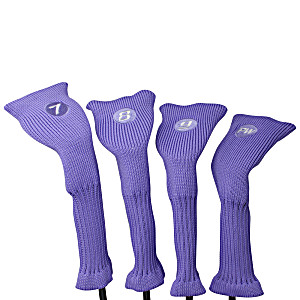 image of Majek All Hybrid Golf Club Purple Headcover Set 7-PW. Neoprene Acrylic Head Covers 7 8 9 PW