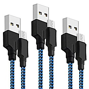 image of Rephoenix Micro USB Cables 2M / 6.6FT Nylon Braided USB Cable For Samsung, Nexus, LG, Sony, HTC, Motorola, Kindle and More-3pack (blue)