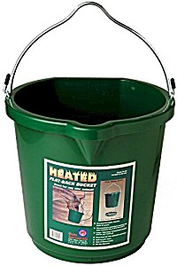 image of Heated 5 Gallon Flat Back 20 QT Horse Water Bucket. Hide Away Compartment To Store 6' Long Cord. Year Round Use