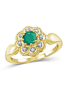 image of 0.46 Carat T. G. W. Emerald Gemstone and White Diamond Accent Gold Over Sterling Silver Ring