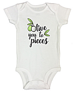 image of Funny Saying Onesie Bodysuit Olive You To Pieces\