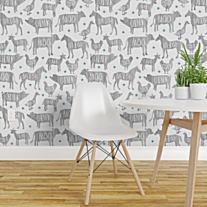 image of Removable Water-activated Wallpaper Barnyard Animals Farm Pig Horse Cow Duck