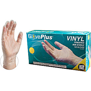 image of Gloveplus Clear Vinyl Powdered Industrial Disposable Gloves, Medium By Ammex