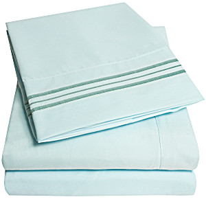 image of 1800 Thread Count 4 Piece Deep Pocket Bedroom Bed Sheet Set King - Light Blue