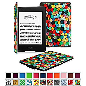 image of Fintie Kindle Paperwhite Smartshell Case - The Thinnest And Lightest Leather Cover For All-new Amazon Kindle Paperwhite (fits All Versions: 2012, 2013, 2014 And 2015 New 300 Ppi), Stained Glass Mosaic