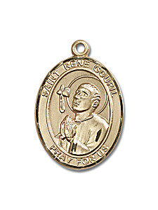 image of 14KT Yellow Gold St. Rene Goupil Medal 1 X 3 / 4 Inches