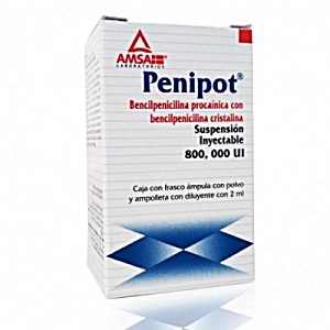 image of Penipot (benzylpenicillin Procaine / Benzylpenicillin Crystal) Solution 800 000 IU this Product Is Only Available In Mexico
