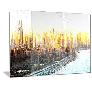 image of Design Art Designart Abstract Sunset Cityscape Large Metal Wall Art