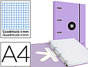 image of Carpeta Con Recambio Y Solapa Liderpapel Antartik A4 Cuadro 5MM Forrada 4 Anillas Redondas 40MM Color Lavanda 7813-aw58