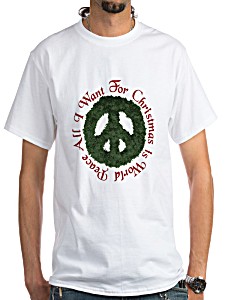 image of Cafepress - Christmas World Peace White T-shirt - Mens Classic T-shirts