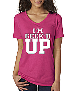 image of Trendy Usa 396 - Womens V-neck T-shirt Im Geekd Up Young Jeezy XS Heliconia