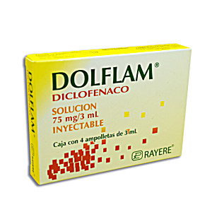 image of Dolflam (diclofenaco Sod) 75 MG Solucion Inyectable Con 4 Ampolletas 3ML