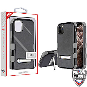 image of Mybat Tuff Hybrid Protector Cover With Magnetic Metal Stand Military-grade Certified For Apple Iphone 11 Pro Max - Natural Black Iron Gray