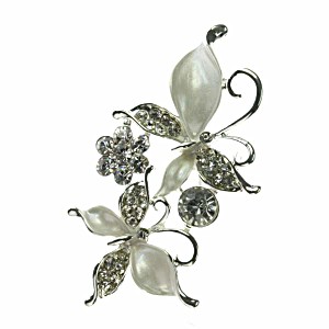 image of Indulgence Jewellery White And Crystal Double Butterfy Brooch, White
