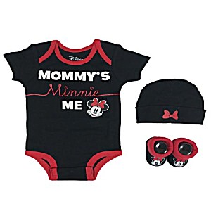 image of Disney Minnie Mouse Short Sleeve Bodysuit, Booties & Cap, 3-piece Layette Gift Set (newborn Baby Girls)