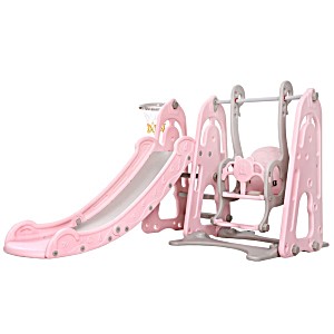 image of Keezi Kids Slide Swing Outdoor Playground Basketball Hoop Playset Indoor Pink
