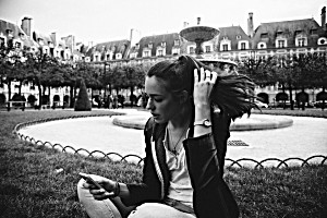 image of Laminated Poster Girl Iphone Ponytail Brunette Texting Mobile Poster Print 11 X 17