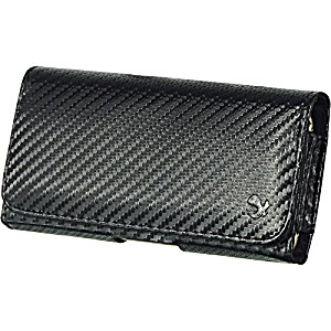 image of Kyocera Hydro Vibe C6725 Extra Large Horizontal Leather Pouch Carrying Case Holster Belt Clip Magnetic Closure Fits - Carbon