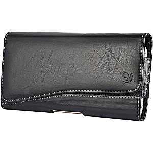 image of HTC Desire 526 Extra Large Horizontal Leather Pouch Carrying Case Holster Belt Clip Magnetic Closure Fits - Black New