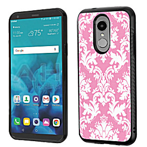 image of For LG Stylo 4 Case, Onetoughshield Dual Layer Shockproof Protector Phone Case With Brushed Texture - Victorian White / Pink
