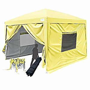 image of Quictent Privacy 10X10 Ez Pop Up Canopy Tent Party Tent Gazebo With Mesh Windows and Sidewalls 100% Waterproof-7 Colors yellow