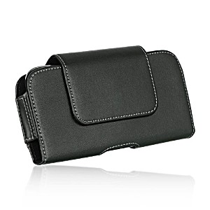 image of Kyocera Hydro Vibe C6725 Extra Large Horizontal Leather Pouch Carrying Case Holster Belt Clip Magnetic Closure Fits - Swivel Black