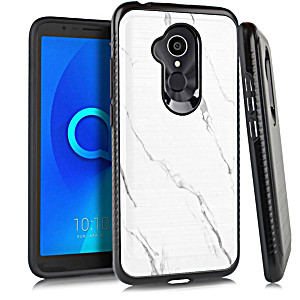 image of For T-mobile Revvl 2 Plus Case, Onetoughshield Dual Layer Shockproof Protector Phone Case With Brushed Texture - Marble / White