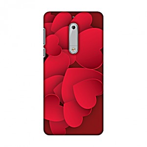 image of Nokia 5 Case, Premium Handcrafted Printed Designer Hard Shockproof Case Back Cover With Screen Cleaning Kit For Nokia 5 - Red Hearts