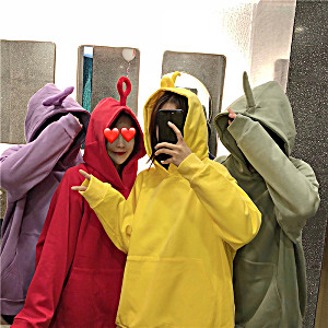 image of Women Cute Teletubby Design Sweatshirt Hoodies Loose Pullover Casual All-match Top Red L
