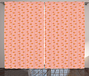 image of Fruit Curtains 2 Panels Set, Cute Pattern With Halved and Sliced Grapefruit Sweet Sour Citrus, Window Drapes For Living Room Bedroom, 108
