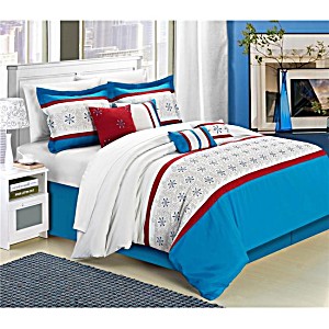 image of Chic Home 120cq105-us Bella Rose- Embroidered Comforter Set - Blue - Queen - 8 Piece