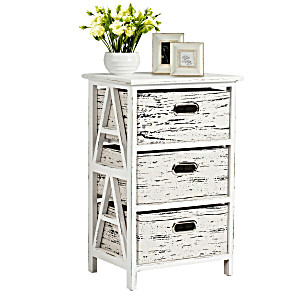image of Gymax Chest W / 3 Fabric Drawers Vintage Wood Frame End Table Side Sofa Table Nightstand