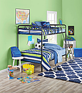 image of Yourzone Twin Metal Frame Bunk Bed With Ladder, Black