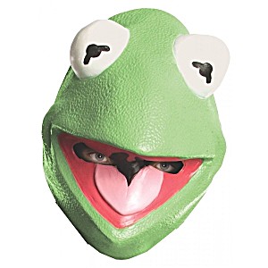 image of Kermit the Frog Mask Big Eyes Muppet Green Vinyl Puppet Cartoon Halloween Costume Accessory Unisex Adult Teen Mens One Size