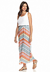 image of New Directions Chevron Stripe Lace Top Maxi Dress