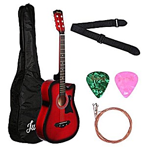 image of Juarez Acoustic Guitar, 38 Inch Cutaway With Pick Guard, 38C / RDS With Bag, Strings, Pick and Strap, Red Sunburst