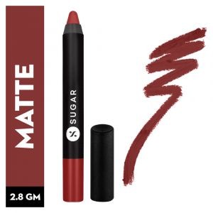 image of Sugar Cosmetics Matte As Hell Crayon Lipstick - Reddish Brown, Highly Pigmented, Long Lasting, 2.8 G 08 Jackie Brown