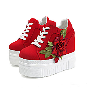 image of Women Ladies Chunky Platform Wedge Shoes Floral Slip On Casual Sneakers Shoes