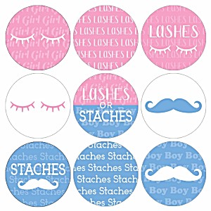 image of Lashes Or Staches Gender Reveal Party Favor Stickers - 180 Count