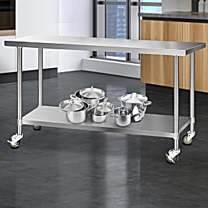 image of Cefito 1829X610MM Stainless Steel Kitchen Bench With 4 Wheels 304 Food Grade Work Bench Food Prep Table